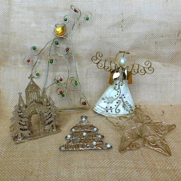 Mixed Lot Christmas Ornaments Gold Clear White Angels Nativity Set Bulbs Trees - Picture 2 of 6